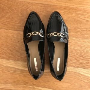 Tahari patent black loafers